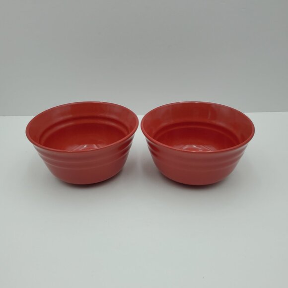 Rachael Ray Double Ridge Red Soup Cereal Bowls Embossed Bands Bowls - Picture 2 of 6
